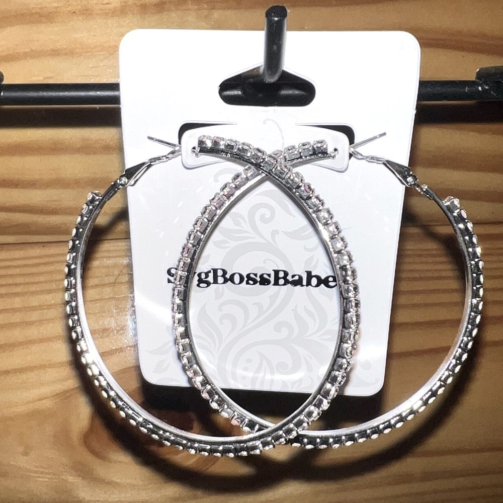 Rhinestone silver big hoops